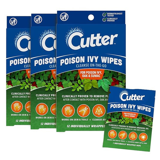 Cutter Poison Ivy Wipes, On-the-Go Cleansing for Poison Ivy, Oak & Sumac, 12 Wipes, (3 Pack)-PawvioPets