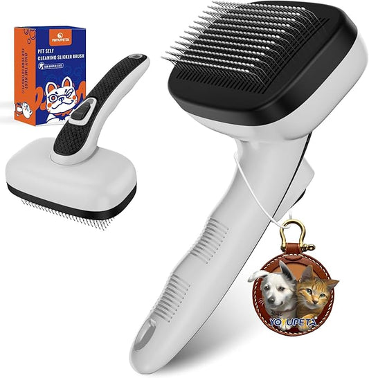 Dog Self Cleaning Slicker Brush for Shedding, Ideal for Short Long Haired Dogs, Including Cat. Removes Loose Fur, Undercoat, Mats, Tangled Hair. Suit for Large Medium Small Animal, Gray-PawvioPets