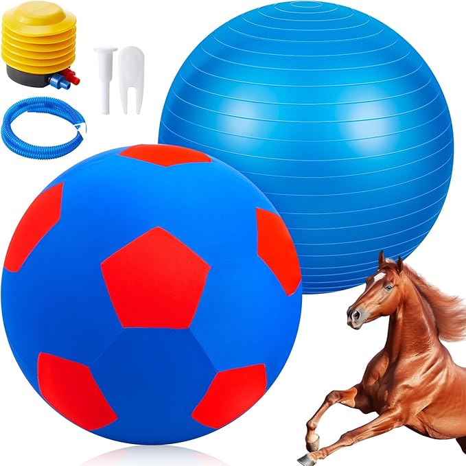 40inch Giant Herding Ball with Ball Cover Anti Burst Please Watch VCR for How to Inflation Horse Toys for Horses Stall Entertainment Play, Pump Included(Blue,Stylish)-PawvioPets
