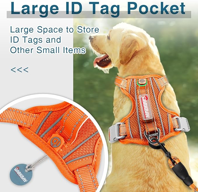 BARKBAY Dog Harness No Pull with ID Tag Pocket - Heavy Duty, Reflective, Easy Control for Large Dogs(Orange,XL)-PawvioPets