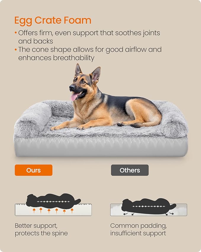 Feandrea Dog Bed, Orthopaedic Dog Sofa Bed for Large Dogs, Waterproof Ped Bed with Removable Washable Cover, 48 x 33.5 x 9.5 Inches, Gray Ombré UPGW234G01-PawvioPets
