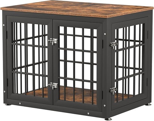 32 Inch Heavy Duty Dog Crate Furniture for Medium and Small Dogs, Decorative Pet House End Table, Wooden Cage Kennel Furniture Indoor, Rustic Brown-PawvioPets