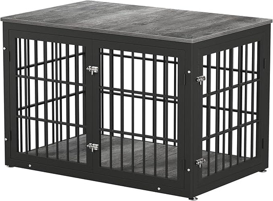 48 Inch Heavy Duty Dog Crate Furniture for Large Dogs, Decorative Pet House End Table, Extra Large Wooden Cage Kennel Furniture Indoor, Black and Gray-PawvioPets