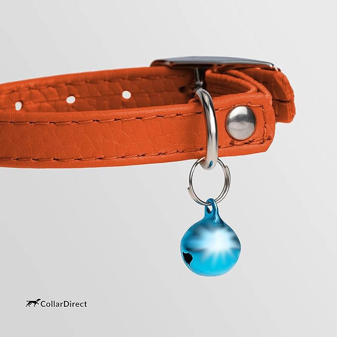 CollarDirect Leather Cat Collar, Cat Safety Collar with Elastic Strap, Kitten Collar for Cat with Bell Black Blue Red Orange Lime Green (Neck Fit 6"-7", Orange)-PawvioPets