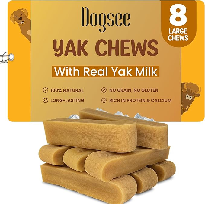 Dogsee Original Himalayan Yak Cheese Dog Chews 2lb (Large - 8 Bars) | Rawhide Free | Fight Plaque & Tartar | Long Lasting | for Cleaning Teeth-PawvioPets