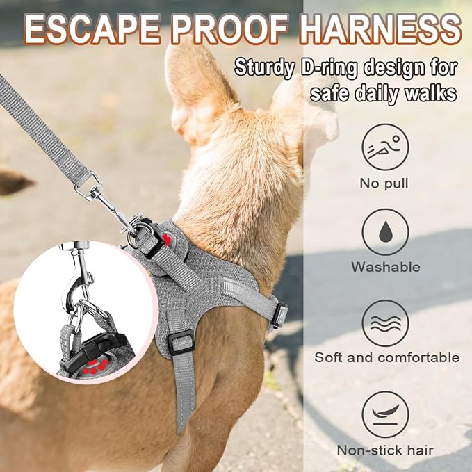 Dog Harness Step in Dog Vest Harness, Reflective Adjustable Puppy No Pull Harness Breathable Soft for Small and Medium Dogs Cats, Grey, XS-PawvioPets