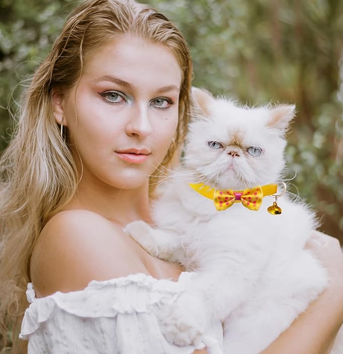 16 PCS Cute Cat Collars with Bells - Breakaway Collars for Girls & Small Kittens - Pink, Bowtie Design - Kitten Supplies-PawvioPets