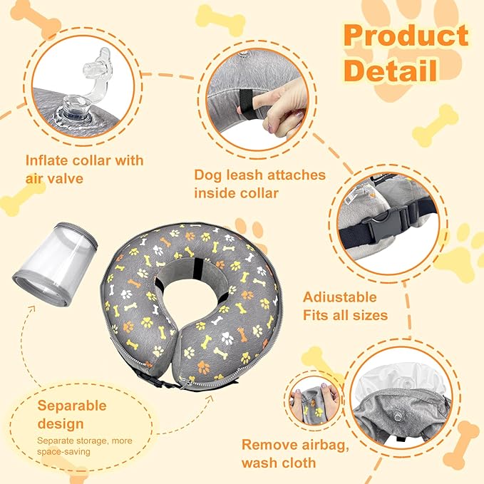 Dog Cone Collar with Enhanced Anti-Licking, Inflatable Dog Cone After Surgery, Adjustable Size with Soft Padding for Small Medium Large Dogs - M-PawvioPets
