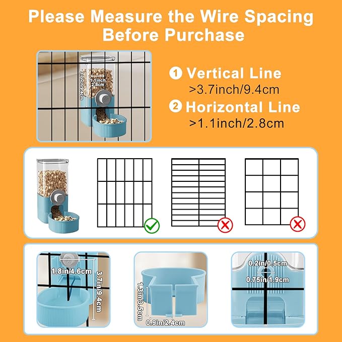 Auto Gravity Food Dispenser for Cage Hanging, 41OZ Capacity Hanging Automatic Pet Cage Feeder, Food Bowl for Cats Dogs Rabbit Ferret Chinchilla Bird Hedgehog Guinea Pig (Blue)-PawvioPets