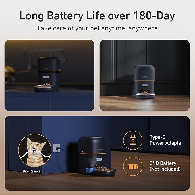 Automatic Cat Feeder - 2L Cat Food Dispenser, Timed Auto Pet Feeder with 180-day Battery Life, 1-6 Meals Per Day, 1-16 Portion, Desiccant Bag Keeps Dry Food Fresh, Also for Small Dogs-PawvioPets