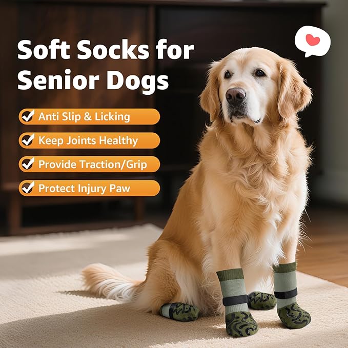 Double Sides Non-Slip Dog Socks to Prevent Licking Paws - Strong Traction for Paw Protector, Senior Dogs, Hardwood Floors, Dog Booties with Grippers - Size Medium-PawvioPets