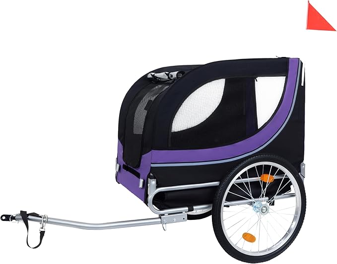 Blue-Grey Large Folding Bike Trailer for Dogs – Heavy-Duty Steel Frame, 66LB Capacity Pet Carrier for All-Terrain Cycling, Jogging & Camping Adventures!-PawvioPets