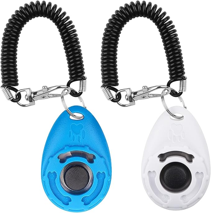 Dog Clicker for Training, 2 Pack Dog Training Clicker, Clicker Dog Training with Wrist Strap, Pet Training Clicker, Perfect for Dog Cat Puppies Behavioral Training (Blue and White)-PawvioPets
