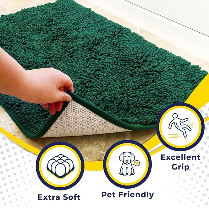 Muddy Mat® Shown on TV – Super Absorbent Door Mat Indoor, Microfiber Quick Dry Chenille Entryway Rug, Non-Slip Front Door Mat, Indoor Mats for Entryway, Machine Washable Pet Rug, Dark Green 36"x60"-PawvioPets