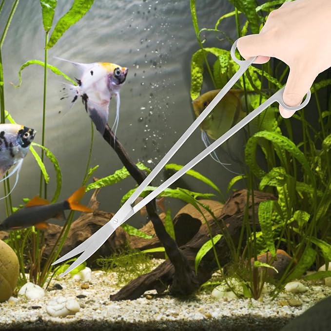 15Inch Extra Long Design Aquarium Aquascaping Tool Stainless Steel Aquascape Tools Kit 4 in 1 Anti-Rust Fish Tank Starter Kit with Long Tweezers Scissors Spatula for Aquarium Plants (Silver)-PawvioPets