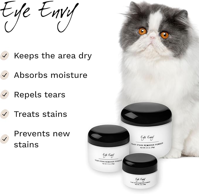 Eye Envy Tear Stain Remover Powder for Dogs and Cats. 100% Natural, Safe. Apply Around Eyes. Absorbs and Repels Tears. Keeps Area Dry. Treats The Cause of Staining. Made in The USA. (.5 oz)-PawvioPets