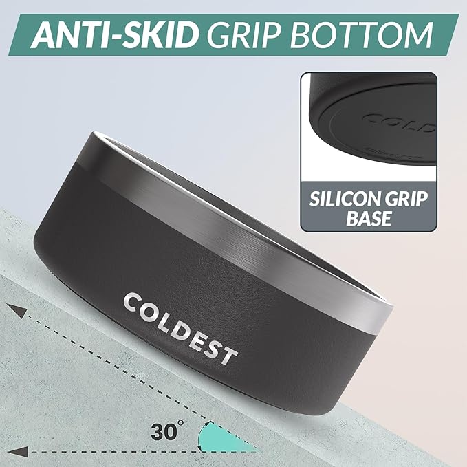 Coldest Dog Bowl - Anti Rust Metal, Non Slip, 3 Layers Insulated Stainless Steel Dog Bowls - Spill Proof & Heavy Duty - Water Bowl for Dogs, Cats & Pets, Dish Washer Safe (64 oz, Stealth Black)-PawvioPets