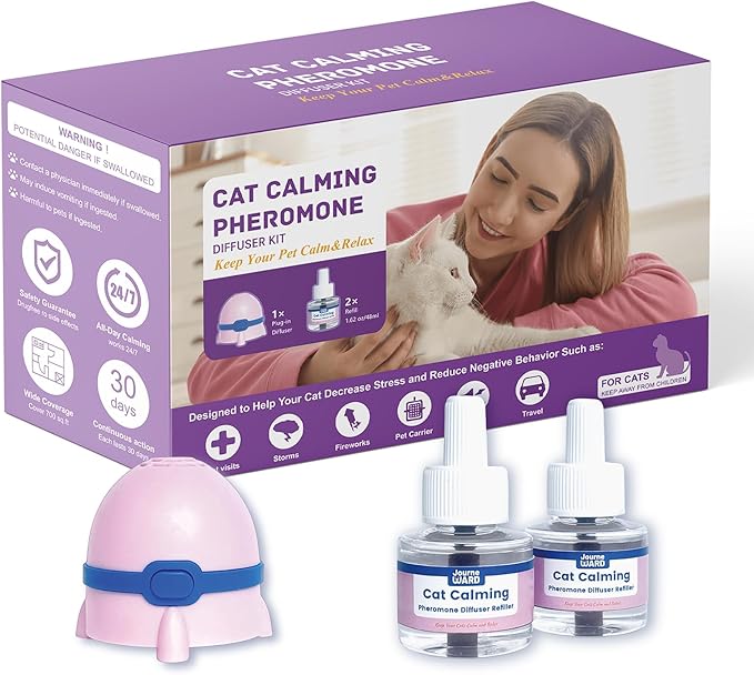Cat Calming Diffuser, Cat Calming Pheromone Diffuser, Safe Cat Anxiety Relief, Lasts 60 Days, Reduce Stress, Cat Pheromone Diffuser (1Diffusers+2Refills), Calming Cat Pheromone Diffuser-PawvioPets