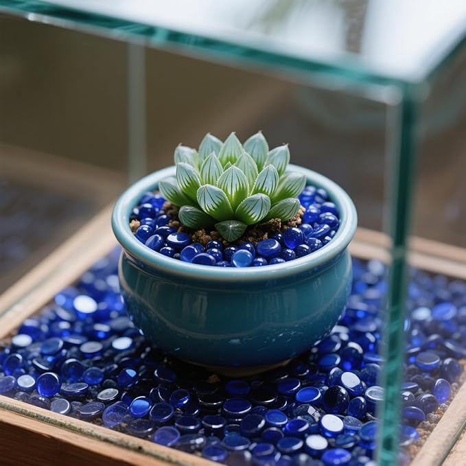 2.16LB Glass Beads Vase Filler Aquarium Gravel Decor Flat Glass Marbles Gems Pebbles Fish Tank Rocks Home Decorative Art Craft - Cobalt Blue-PawvioPets