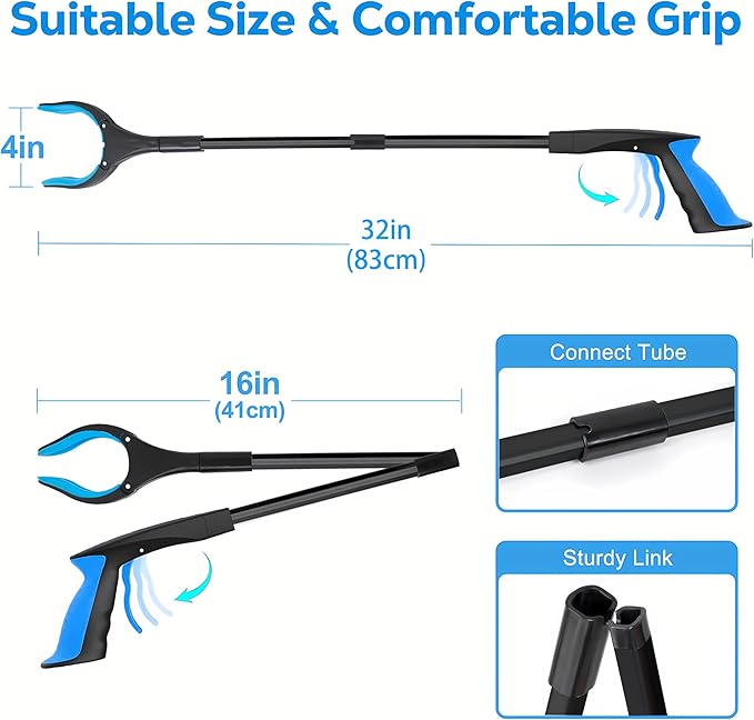 Grabber Reacher Tool - 32” Extra Long Foldable Gripper and Reaching Tool - Heavy Duty Pick Up Stick Grabbers for Seniors, Trash, Surgery Recovery Must Haves Gifts (Black Blue)-PawvioPets