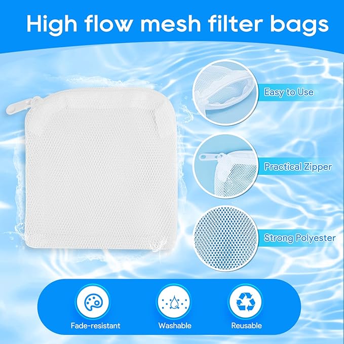 Aquarium Filter Media Bags for Aquarium with Zipper, Fine Mesh Bag Reusable Strong Polyester for Activated Carbon, Bio Filter Balls, Ceramic Rings, Filter Stones, White 10PCS 3.93" x 3.93"-PawvioPets