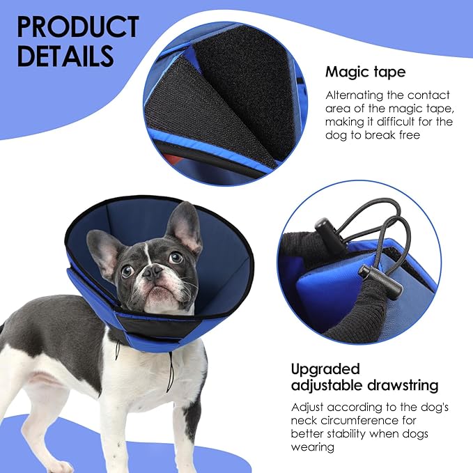 Dog Recovery Collar Cone for Medium Dogs, Adjustable Dog Cone Alternative After Surgery for Dogs to Stop Licking, Breathable Soft Cone for Medium Large Dogs, Blue M-PawvioPets