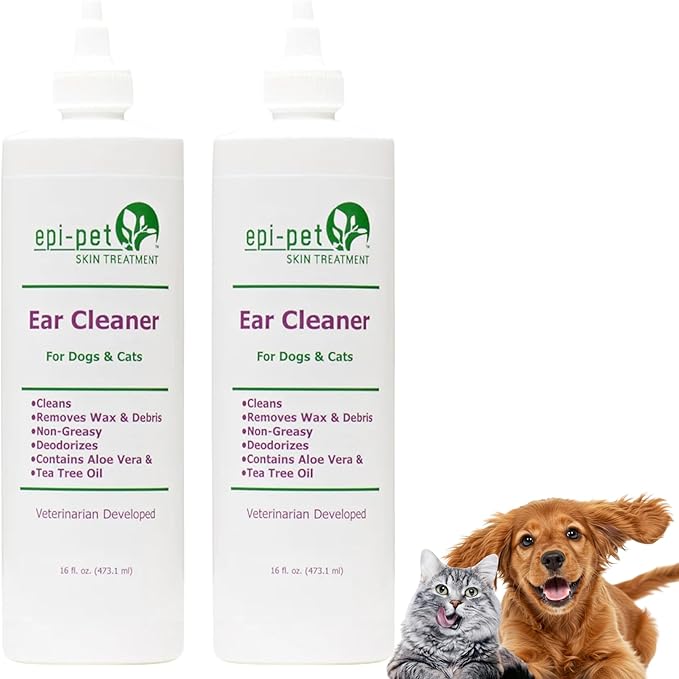 Dog & Cat Ear Cleaner Solution with Aloe Vera & Tea Tree Oil – Removes Itchy Ear Wax, Debris, Odor – Ears Wash, Drops & Flush for Pets, Dog Ears Cleaning, Cat Cleaner (16 oz- Pack of 2)-PawvioPets
