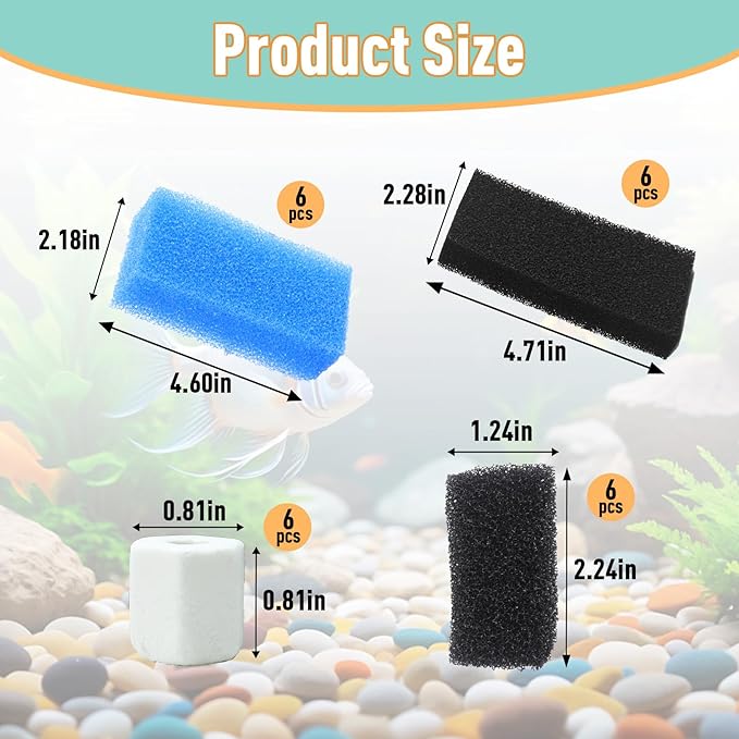 6 Sets of Upgraded Three-Stage Filtration Fish Tank Filter, Fit for AquaClear 50 Powerful Filters, Fish Tank Filter Replacement and Maintenance Kits for 20- to 50-Gallon Aquariums-PawvioPets