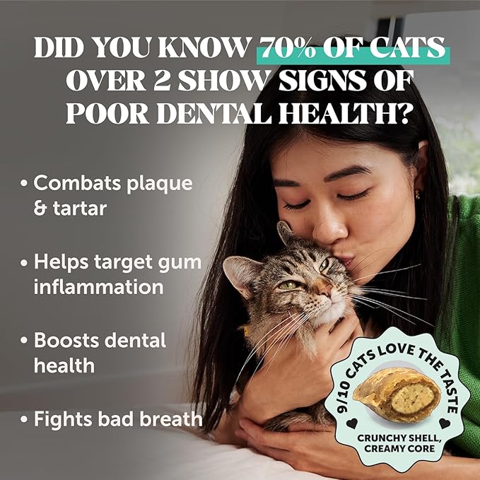Fresh Dental Bites for Cats - Crunchy & Creamy Cat Dental Treats for Fresh Breath, Plaque + Tartar Control, Cleans Teeth + Gums, Daily Cat Oral Care (30 Day Supply)-PawvioPets
