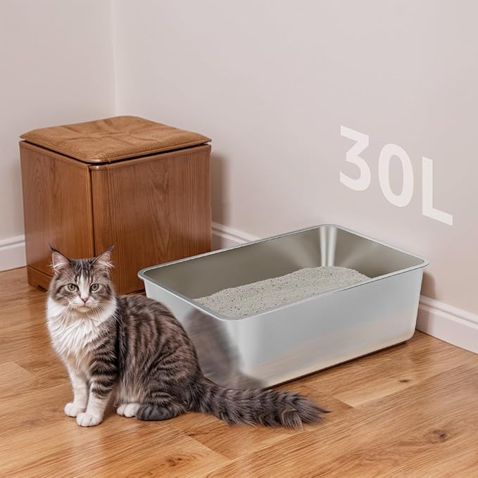 2 Pack Stainless Steel Litter Box-XXL Metal Litter Box for Big Cats 8IN Deep, Cat LitterBox-Pet Toilet Easy to Clean,High Sided Cat Litters Boxes Adult Cats,Non Stick, No Smell-PawvioPets