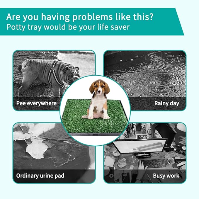 Dog Grass Pad with Tray 30"X20" - Portable Artificial Turf Potty Training Pee Mat for Large or Medium Dogs, Indoor/Outdoor Dog Litter Box for Balcony/Patio, Washable Reusable Fake Grass-PawvioPets