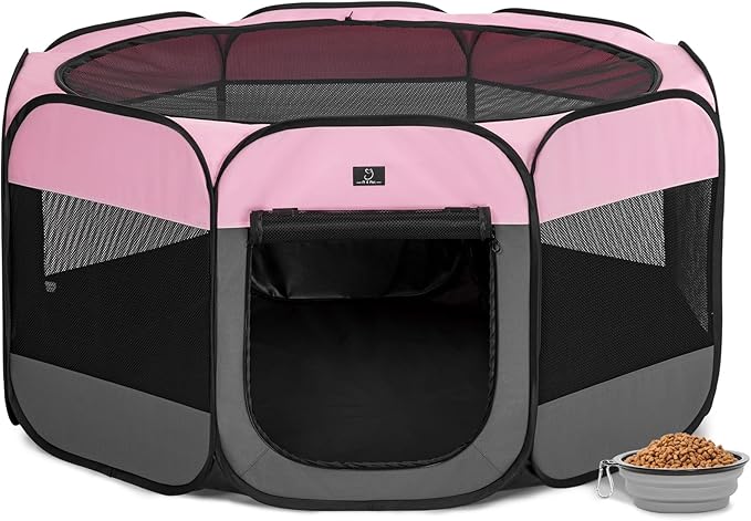 A4Pet Playpen for Dogs Indoor, 49” Dog Playpen Indoor with Bowl, Suitable for Puppies, Kittens, and Small Animals, Removable Zipper & Mesh Panel(19”W × 12”H)-PawvioPets