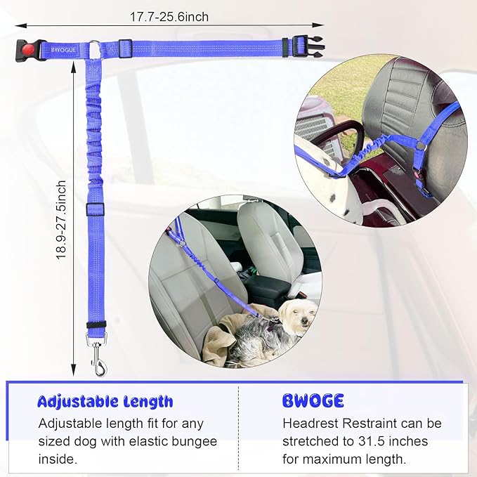 BWOGUE Pet Dog Cat Seat Belts, Car Headrest Restraint Adjustable Safety Leads Vehicle Seatbelt Harness (1 Pack)-PawvioPets