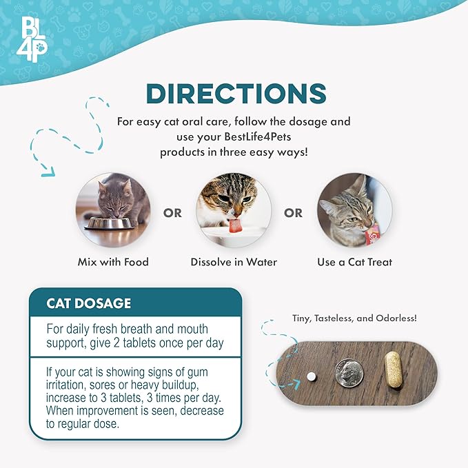 Cat Bad Breath & Oral Health Remedy, Natural Dental Care Cats Teeth, Mouth and Gums, Easy to Use Daily Supplement for Stomatitis, Gingivitis, Plaque & Tartar Control for Cats, 800 Small Pills-PawvioPets