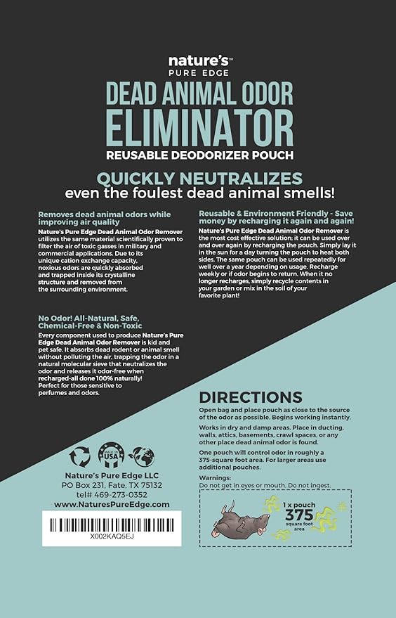Dead Animal Smell Eliminator Pouch – Fragrance-Free, Reusable Deodorizer for Attic, Wall, Crawlspaces. Removes Decay Odor, Pet & Kid Safe, Extra Large, Covers Up to 375 Sq Ft.-PawvioPets