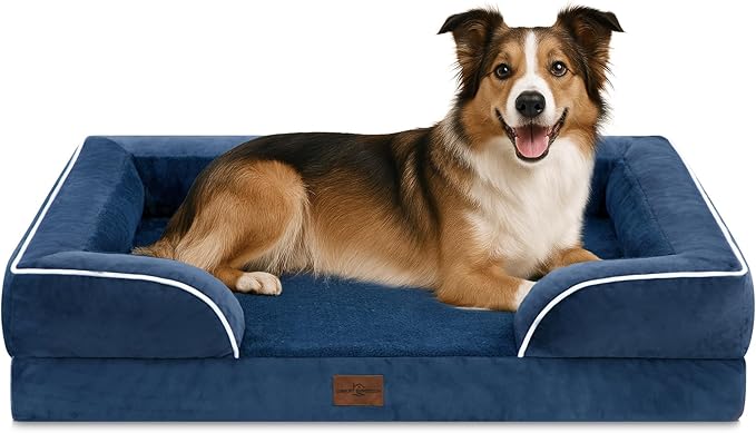 Comfort Expression Large Dog Beds Waterproof Orthopedic Foam Dog Sofa Beds Comfy Pet Bed with Washable Removable Cover & Non-Slip Bottom(Large,Navy Blue)-PawvioPets