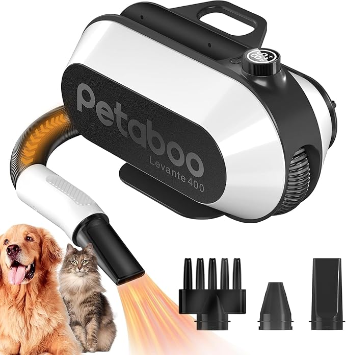 Dog Blow Dryer - Ultra-Quiet 40dB Cat Mode, 3-in-1 Nozzles & Adjustable Speed/Temp, Negative Ion Technology, BLDC Motor for Fast Drying, Portable & All-in-One Storage for Dogs & Cats-PawvioPets
