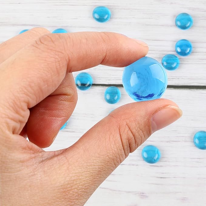 FUTUREPLUSX 1LB Light Blue Flat Glass Marbles, Glass Pebbles Vase Fillers for Centerpieces, Fish Tank for Aquarium Gravel Decor Table Scatter Art Craft-PawvioPets