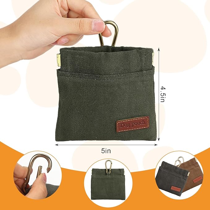 2PC Dog Treat Pouch,Dog Training Treat Reward Bag,Portable Puppy Hand Free Dog Walking Bag,Auto Closing Dog Food Dispenser,Behavior Aids for Puppy Travel or Outdoor(Grey+Khaki)-PawvioPets