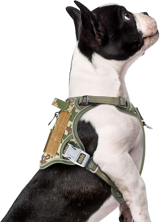 BUMBIN Tactical Dog Harness for Small Dogs No Pull, Famous TIK Tok No Pull Puppy Harness, Fit Smart Reflective Pet Walking Harness for Training, Adjustable Dog Vest Harness with Handle Forest Camo S-PawvioPets
