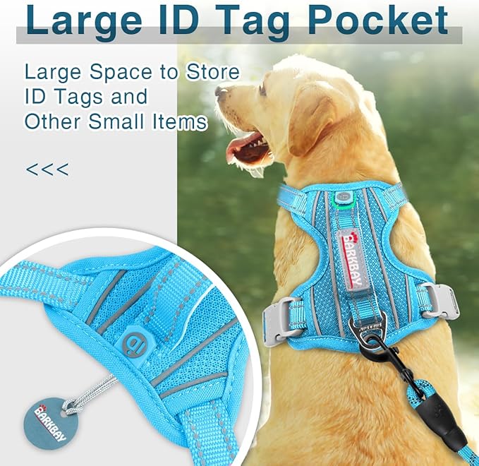 BARKBAY Dog Harness No Pull with ID Tag Pocket - Heavy Duty, Reflective, Easy Control for Large Dogs(Blue,L)-PawvioPets