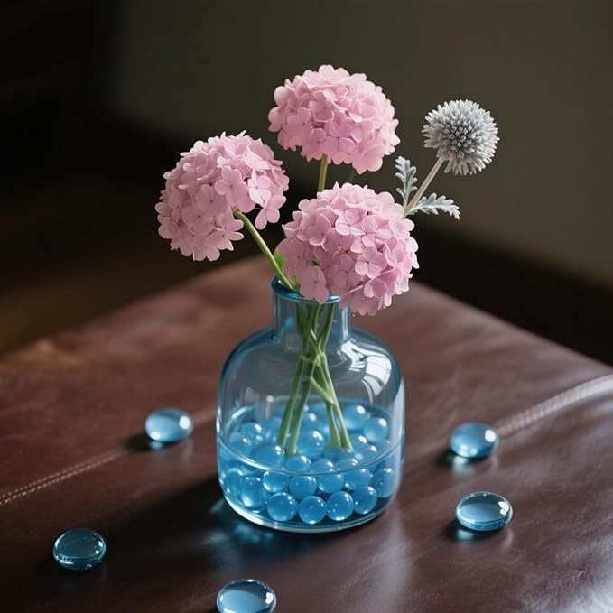 2.16LB Glass Beads Vase Filler Aquarium Gravel Decor Flat Glass Marbles Gems Pebbles Fish Tank Rocks Home Decorative Art Craft - Light Blue-PawvioPets