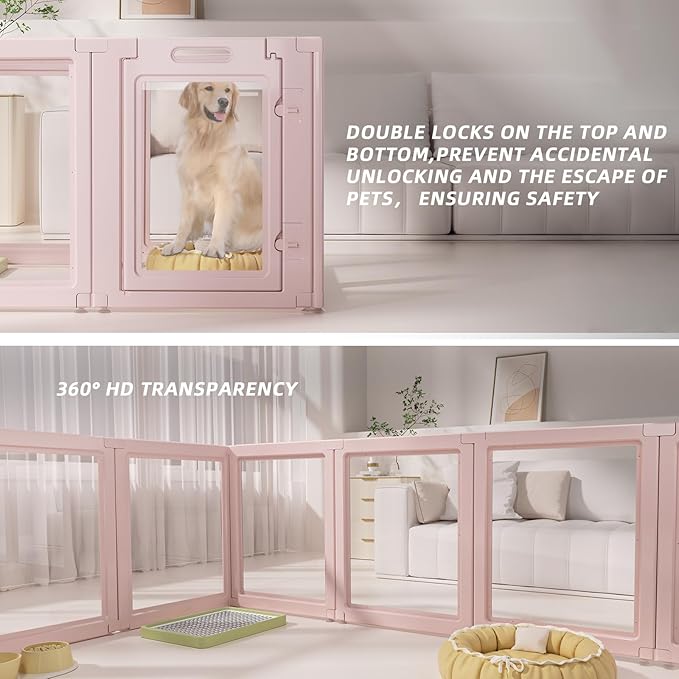 DIY Clear Acrylic Dog Playpen House,Quick Easy Assembly and Disassembly,Strong Floor Suction,Indoor and Outdoor Use,Easy Cleansing Puppy Fence (Skin Pink, 30.3" H, 8PCS)-PawvioPets