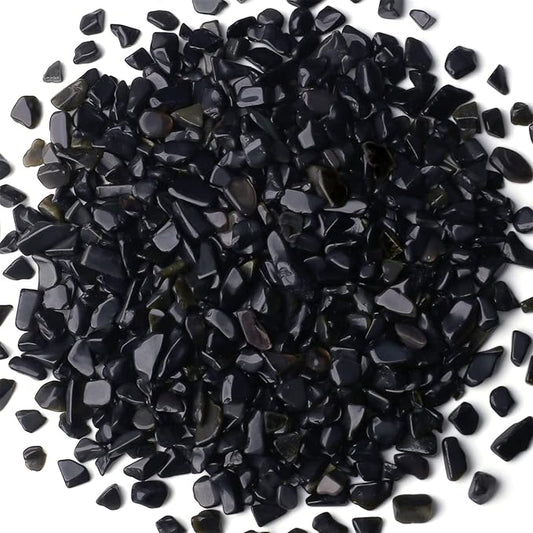 1lb Obsidian Aquarium Gravel Rocks Natural Tumbled Healing Crystal Chips Bulk Gemstones Tumbled Crushed Stones for Fountain Vase Filler Planters Decorative Fish Tank Potted Reiki Energy Balancing-PawvioPets