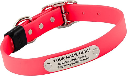 Biothane Custom Dog Collar – Waterproof, Stink-Proof Personalized Collar with Name & Phone Number – Durable, Many Sizes and Colors – Assembled in USA – Assembled in USA (Hot Pink)-PawvioPets