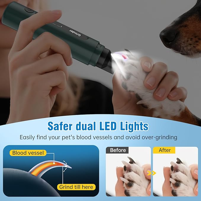 Dog Nail Grinder, 7-Speed Quiet Electric Dog Nail Trimmers, Dog Nail Clippers with Sponge Dust Collection & File for Small Medium Large Dogs, Rechargeable Pet Paw Grooming Supplies Ki(Green)-PawvioPets