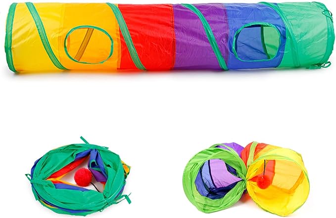 32Pcs Cat Toys Kitten Interactive Pet Toys Assortments, Foldable Rainbow Tunnel, Cat Feather Teaser Wand Interactive Feather Toy Fluffy Mouse Crinkle Balls Bell Play for Cat Puppy Kitty Kitten(2 way)-PawvioPets