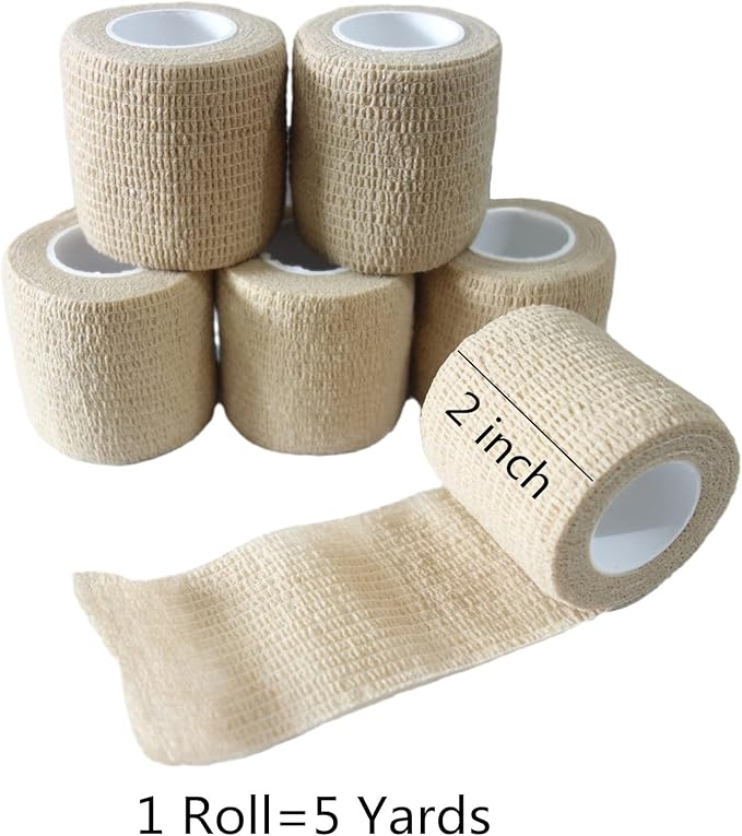 6 Pack 2" x 5 Yards Self Adhesive Bandage Wrap Breathable Cohesive Vet Wrap for Pets, Elastic Self-Adherent Tape for Sports, Wrist, Ankle (Skin Color)-PawvioPets