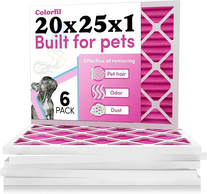 Colorfil 20x25x1 Air Filter (6-Pack) | Made in the USA | Color Changing | Remove Cat and Dog Odor | MERV 8 for Pet Hair Dander and Dust | 19.5"x24.5"x0.75" Exact Size-PawvioPets