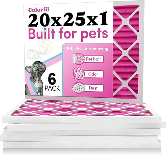 Colorfil 20x25x1 Air Filter (6-Pack) | Made in the USA | Color Changing | Remove Cat and Dog Odor | MERV 8 for Pet Hair Dander and Dust | 19.5"x24.5"x0.75" Exact Size-PawvioPets